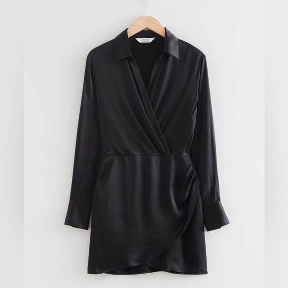 & Other Stories Black Mini Wrap Shirt Dress - Picture 4 of 8